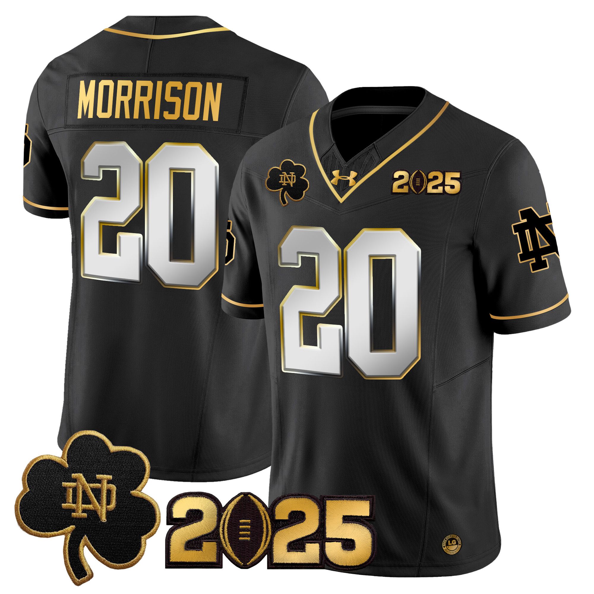 Men Notre Dame Fighting Irish 20 Morrison Black 2025 CFP Final Patch Gold Vapor Limited NCAA Jersey style 2